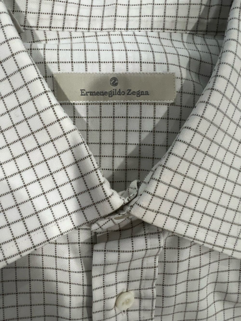 Ermenegildo Zegna White Dress Shirt with Black Windowpane Grid